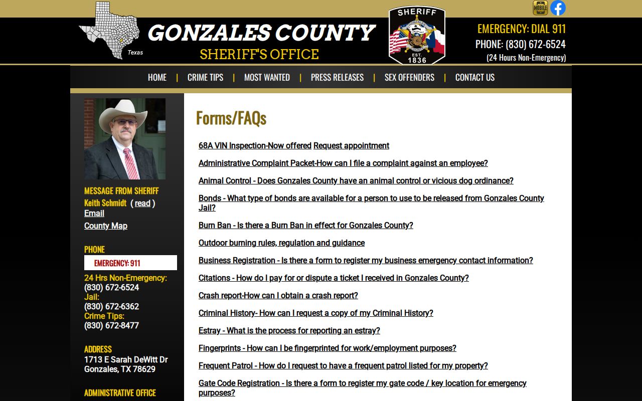 Gonzales County released inmate mugshot records request source